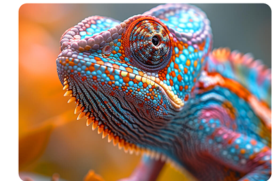 Das Porträt eines Chamäleons mit großen Augen und strukturierter Haut in Nahaufnahme.