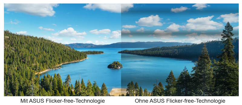 Das Bild mit und ohne flimmerfreie Technologie