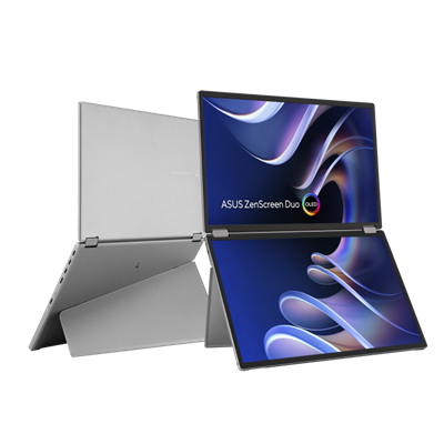ASUS ZenScreen Duo OLED MQ149CD 360° faltbarer tragbarer Monitor - Dual 14-Zoll, 16:10, 1920 x 1200 FHD, OLED-Panels, DisplayHDR™ 400 True Black, 100% DCI-P3, Delta < 2, Dual USB Type-C®, mini-HDMI®, Kickstand und Standard-Stativloch