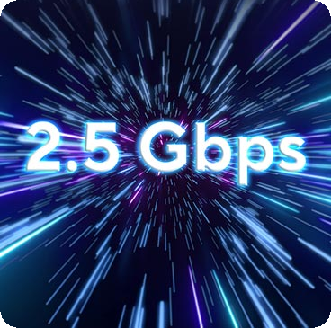 2.5 Gbps Text wird über einem Hochgeschwindigkeitshintergrund angezeigt