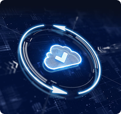 Ein in zwei Pfeillinien unterteilter Kreis, der eine geschützte Wolke umgibt.