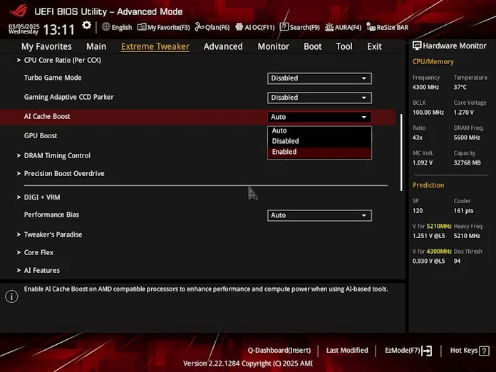 UI von ASUS AI CACHE BOOST