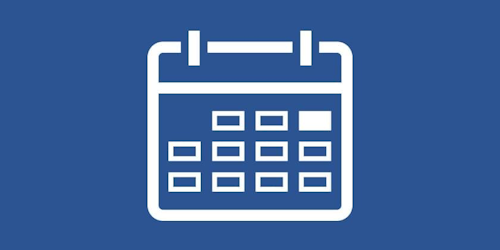 Weißes Kalendersymbol mit einem grün hervorgehobenen Datum auf blauem, kreisförmigem Hintergrund