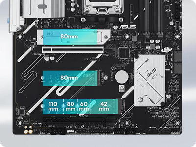 Grafik, die verschiedene M.2-Steckplätze auf einem Mainboard zeigt.