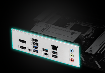 Die Grafik zeigt das vormontierte PRIME B850-PLUS-CSM I/O Shield.