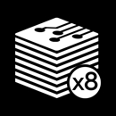 Das Symbol zeigt einen Stapel aus acht Lagen, der ein achtlagiges PCB-Design für verbesserte Stabilität und Übertaktung darstellt.