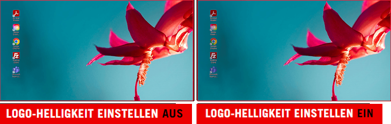 Der Screenshot des Desktops mit fünf Apps. / Der Screenshot des Desktops mit den fünf abgeblendeten App-Symbolen.
